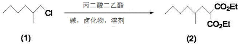 Malonate synthesis reaction converting 1-chloro-2-methylhexane to diethyl 2-methylhexylmalonate