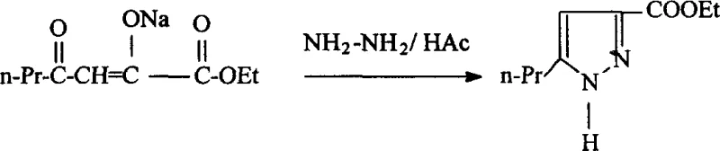Reaction scheme showing the synthesis of ethyl 5-n-propylpyrazole-3-carboxylate via sodium salt intermediate