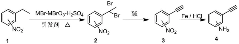 Three-step synthesis route from nitroethylbenzene to ethynyl aniline