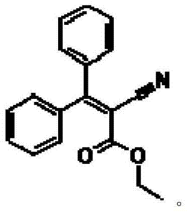 Chemical structure of Etocrilene (Viosorb 910) showing the ethyl 2-cyano-3,3-diphenylacrylate backbone