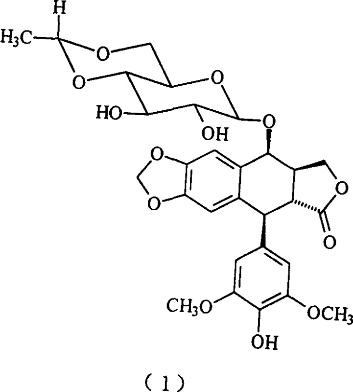 Chemical structure of Etoposide showing the core podophyllotoxin scaffold and glucoside moiety