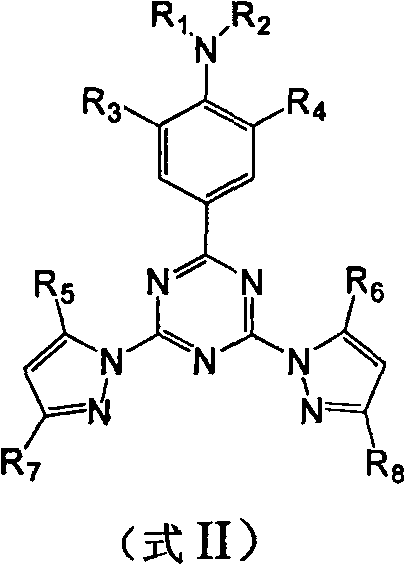 General chemical structure of the novel europium complex Formula I showing the triazine-pyrazole ligand system