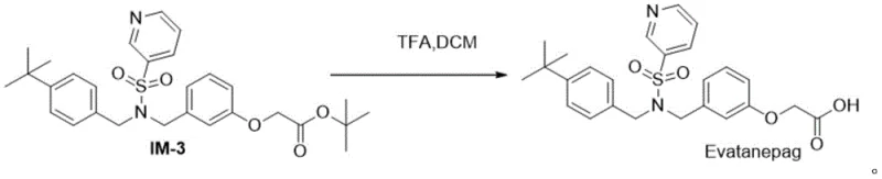 Final deprotection step converting IM-3 to Evatanepag using TFA