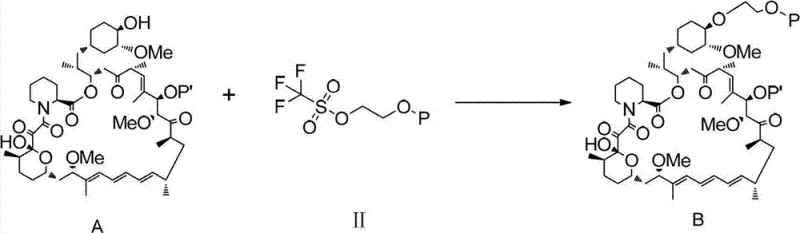 Novel coupling reaction scheme converting Rapamycin (Compound A) to protected intermediate Compound B using activated silane reagent