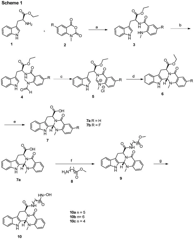 Synthetic Scheme 1 showing the preparation of compounds 10a-c via key intermediates