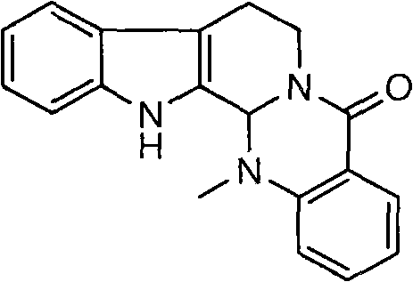 Chemical structure of Evodiamine showing the tetracyclic indoloquinazolinone core