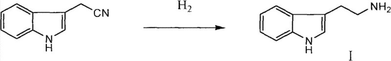 Reaction scheme showing catalytic hydrogenation of indole acetonitrile to tryptamine