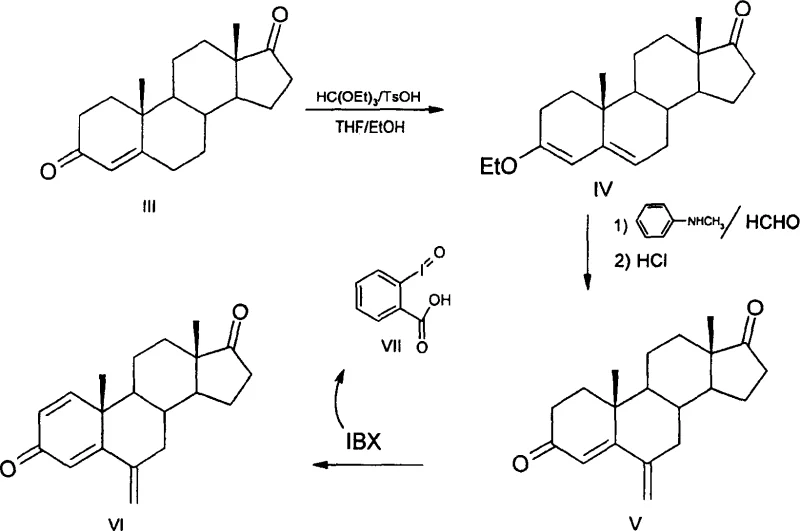 Complete synthetic route from Androst-4-ene-3,17-dione to Exemestane using IBX oxidation