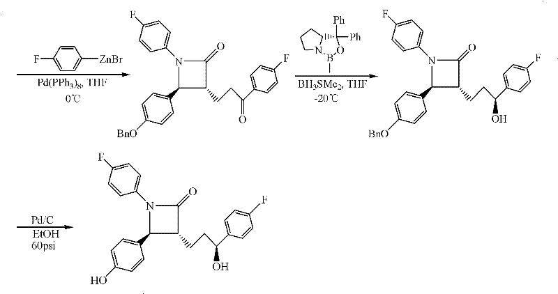 Conventional synthetic route for Ezetimibe showing imine condensation limitations