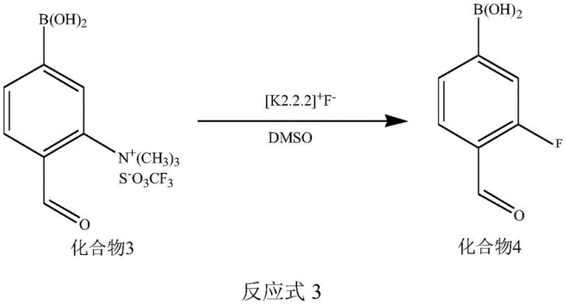 Reaction Scheme 3 illustrating the nucleophilic fluorination of Compound 3 to Compound 4 using K2.2.2 and KF