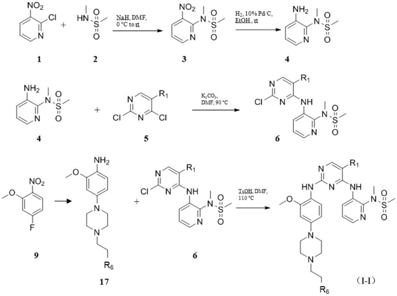 General synthetic route for FAK targeting compounds showing key intermediates and reaction conditions