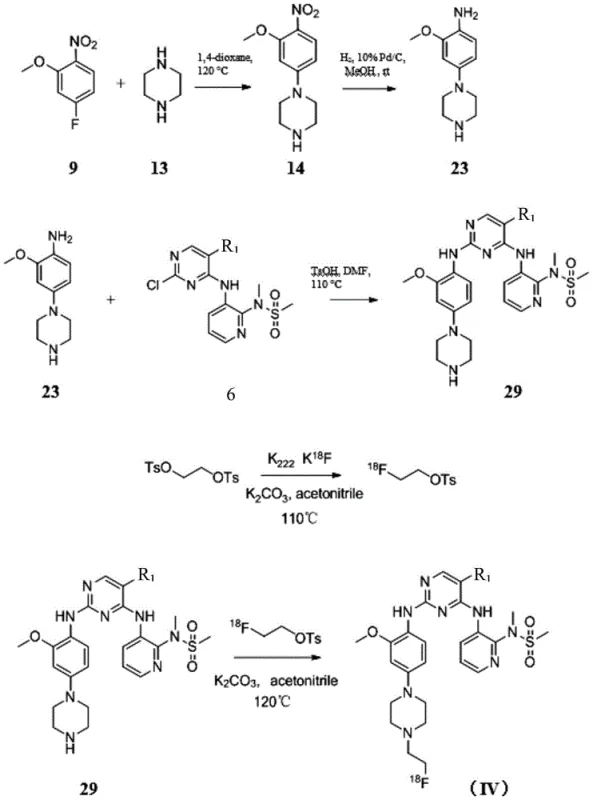 Radiolabeling synthesis route for F-18 marked FAK compounds using Kryptofix complex