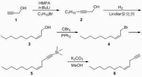 Synthesis of cis-4-decene-1-yne fragment from propargyl alcohol