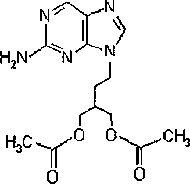 Chemical structure of Famciclovir (Formula I) showing the target antiviral molecule