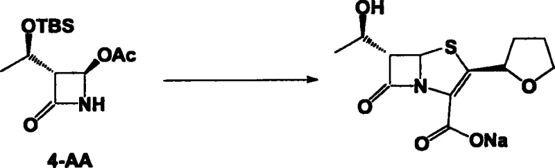 Reaction scheme showing the conversion of 4-AA to Faropenem Sodium via condensation and Wittig cyclization