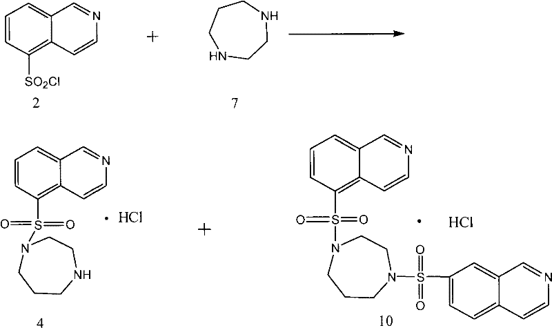 Reaction scheme showing the formation of bis-sulfonylated byproduct 10 from direct reaction of compound 2 and 7