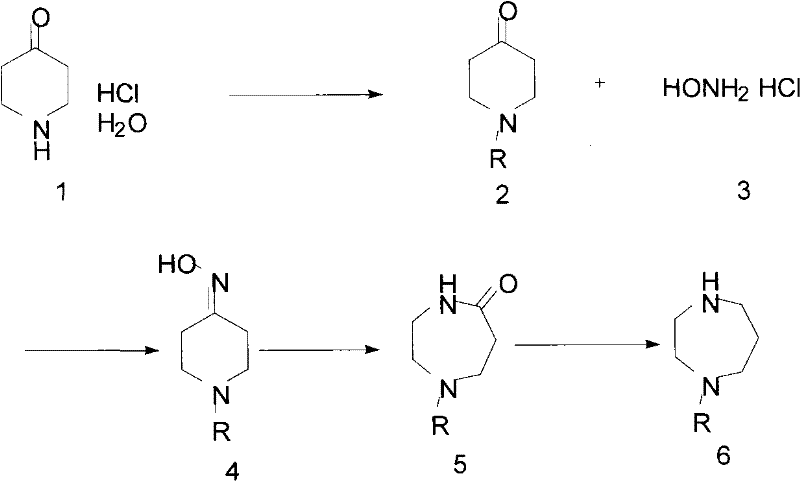 Detailed synthetic route for preparing N-protected homopiperazine from 4-piperidone via oximation and Beckmann rearrangement