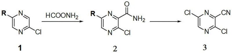 Novel synthesis route for Favipiravir intermediate showing radical oxidation