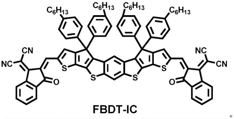 Chemical structure of FBDT-IC non-fullerene acceptor material showing the A-D-A architecture