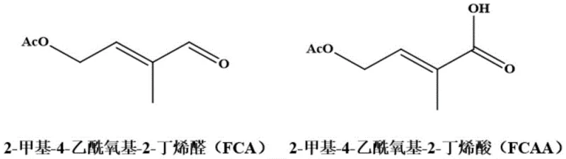 Chemical structures of FCA and FCAA showing the oxidation from aldehyde to carboxylic acid