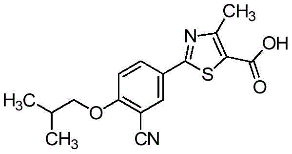 Chemical structure of Febuxostat showing the thiazole ring and isobutoxy phenyl group