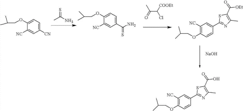 Conventional synthetic route utilizing thioacetamide and cyclization