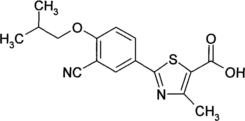 Chemical structure of Febuxostat showing the thiazole and nitrile functional groups