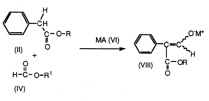 Preparation of formylphenylacetate enolate salt (VIII) from phenylacetate and formate
