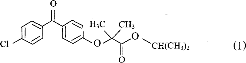 Chemical structure of Fenofibrate (Formula I) showing the final ester product