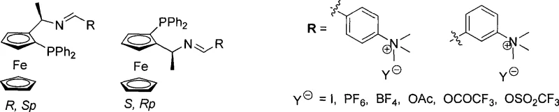 General chemical structure of chiral ferrocene phosphinimine ligands with quaternary ammonium groups