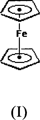 Chemical structure of Dicyclopentadienyl Iron (Ferrocene) showing the sandwich configuration of iron between two cyclopentadienyl rings