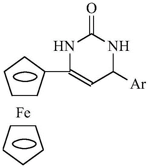 General chemical structure of 4-aryl-6-ferrocenyl-3,4-dihydropyrimidin-2(1H)-one showing the ferrocene unit and DHPM core
