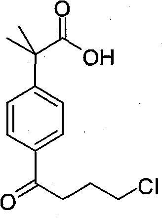 Chemical structure of 2-[4-(4-chlorobutyryl)phenyl]-2-methylpropanoic acid showing the final product configuration