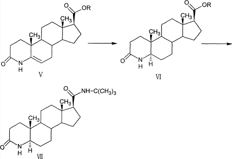 Completion of synthesis showing cyclization, hydrogenation, and final amidation to N-tert-butyl-4-aza-androstane derivative