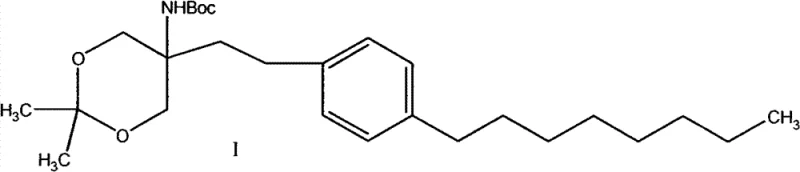Chemical structure of the target Fingolimod intermediate showing the protected amine and dioxane ring