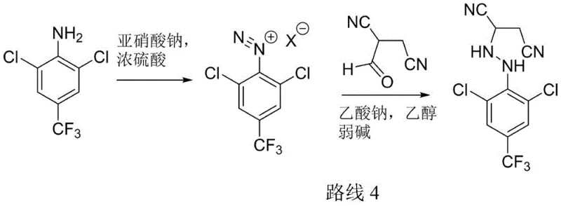 Traditional diazotization route using sulfuric acid showing pollution issues