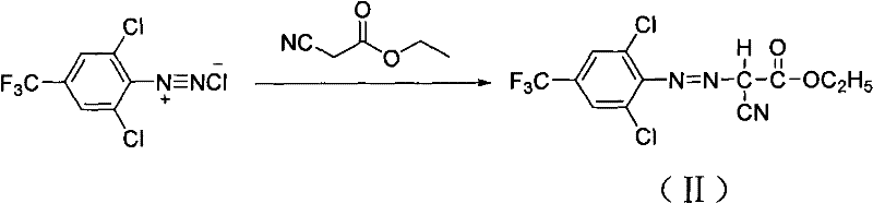 Step A reaction mechanism showing azo coupling between diazonium salt and ethyl cyanoacetate