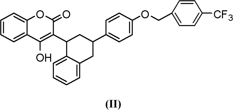 Chemical structure of Flocoumafen (II) showing the complex coupling of the chromenone and naphthalene systems