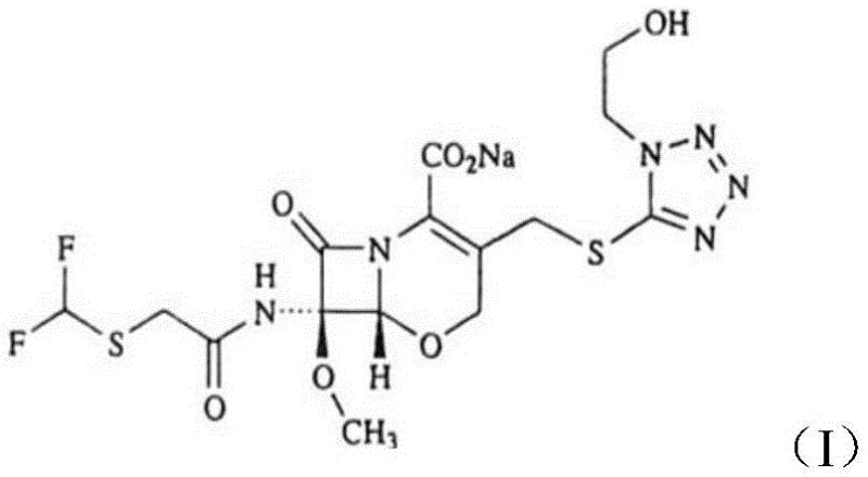 Chemical structure of Flomoxef (Formula I) showing the core oxacephem skeleton