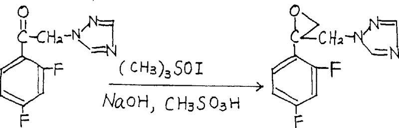 Reaction scheme showing the epoxidation of fluconazole ketone intermediate using trimethylsulfoxonium iodide and aqueous NaOH
