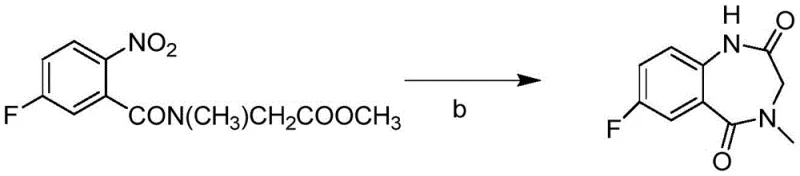 Reductive cyclization of nitro-amide to benzodiazepine dione using Raney Nickel