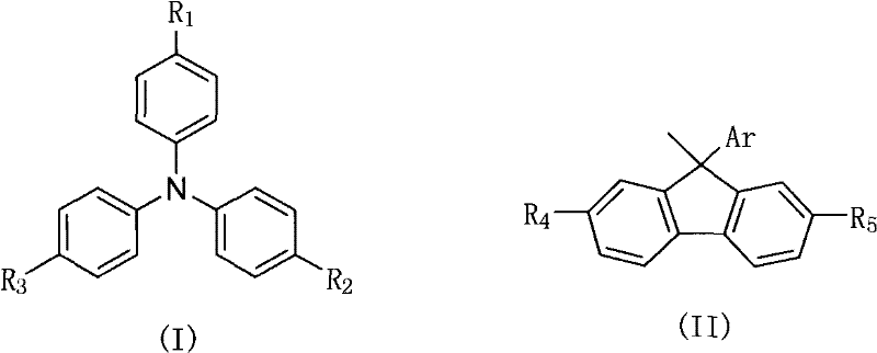 General chemical structure of the non-conjugated fluorene-triphenylamine derivative showing the central nitrogen atom and fluorene units