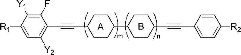 General structural formula of fluorinated phenyldiacetylene derivatives showing variable R groups and fluorine positions