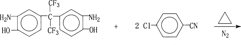 Reactants for the novel synthesis showing BAHPFP and 4-chlorobenzonitrile