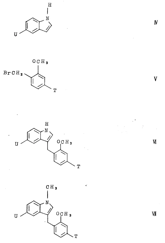 Synthetic intermediates Formula IV to VII showing the indole core construction pathway