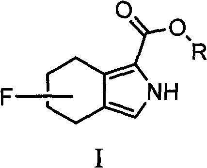 General chemical structure of Fluorine-containing 1-alkoxycarbonyl-2H-isoindole derivative (Formula I) showing the tetrahydro-isoindole core with a variable ester group and fluorine substitution