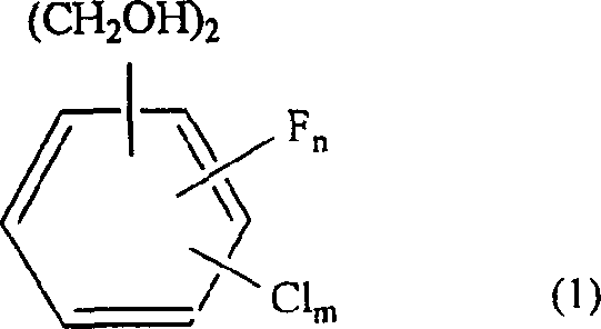 General reaction scheme showing hydrogenolysis of fluorinated benzenedimethanol to fluorinated methyl-benzyl alcohol