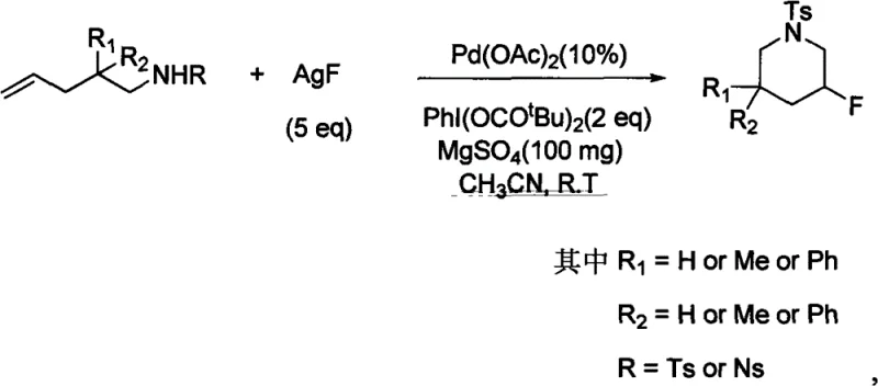 General reaction scheme for Pd-catalyzed synthesis of fluorinated nitrogen heterocycles from olefins