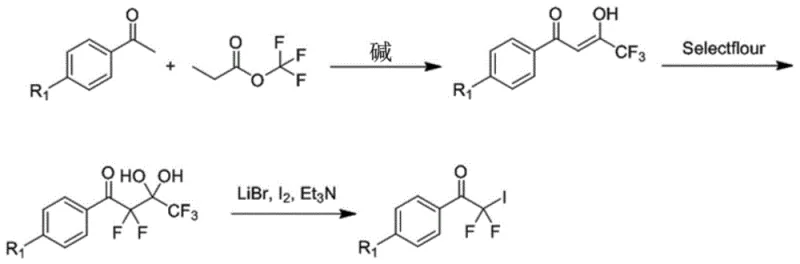 Synthetic route for intermediate A showing fluorination and iodination steps