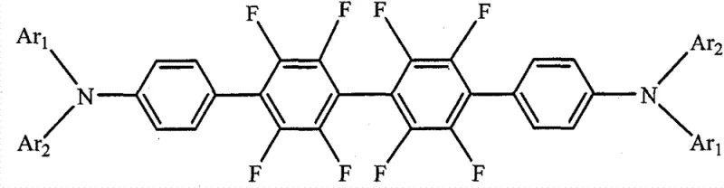 General structural formula of fluorinated triarylamine derivatives showing Ar1 and Ar2 substituents